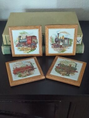 Vintage Train Tile Coasters set of 4
